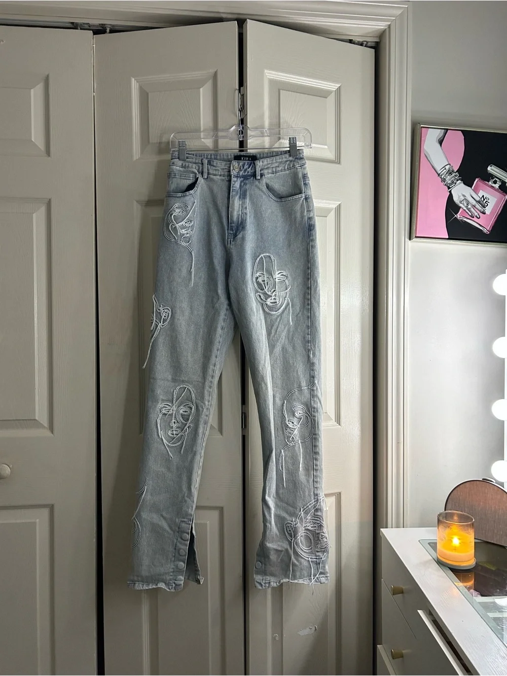 AKIRA Light Blue Washed Denim Jeans with White Label